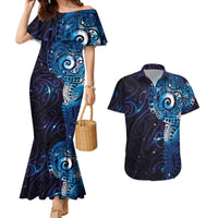 Matariki New Zealand Maori Koru Art Tattoo Couples Matching Mermaid Dress and Hawaiian Shirt New Year Galaxy Blue Sky Style LT03 Blue - Polynesian Pride