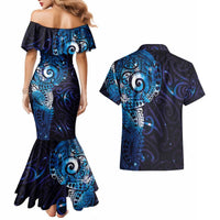 Matariki New Zealand Maori Koru Art Tattoo Couples Matching Mermaid Dress and Hawaiian Shirt New Year Galaxy Blue Sky Style LT03 - Polynesian Pride