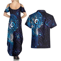 Matariki New Zealand Maori Koru Art Tattoo Couples Matching Summer Maxi Dress and Hawaiian Shirt New Year Galaxy Blue Sky Style LT03 - Polynesian Pride