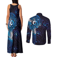 Matariki New Zealand Maori Koru Art Tattoo Couples Matching Tank Maxi Dress and Long Sleeve Button Shirt New Year Galaxy Blue Sky Style LT03 - Polynesian Pride