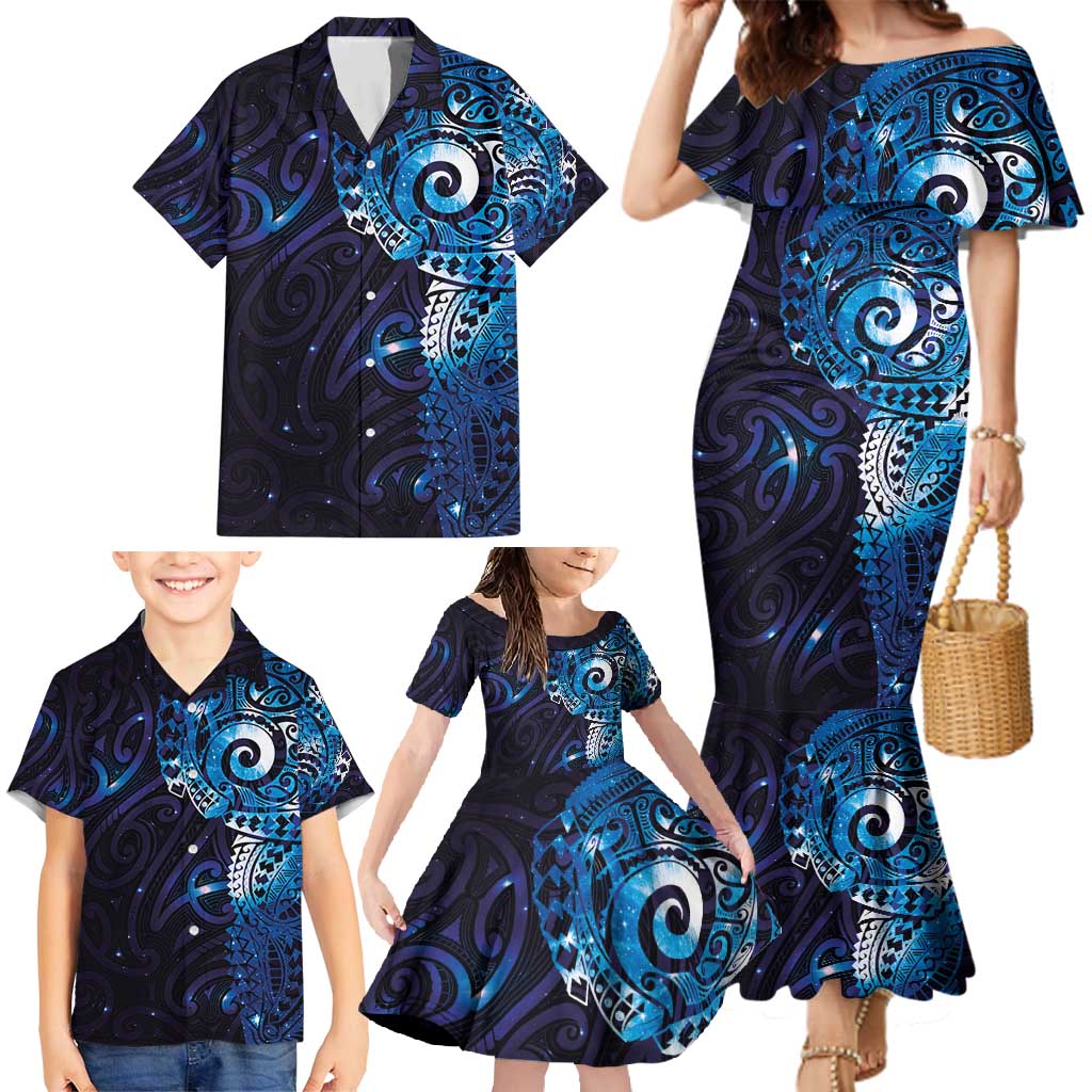 Matariki New Zealand Maori Koru Art Tattoo Family Matching Mermaid Dress and Hawaiian Shirt New Year Galaxy Blue Sky Style LT03 - Polynesian Pride