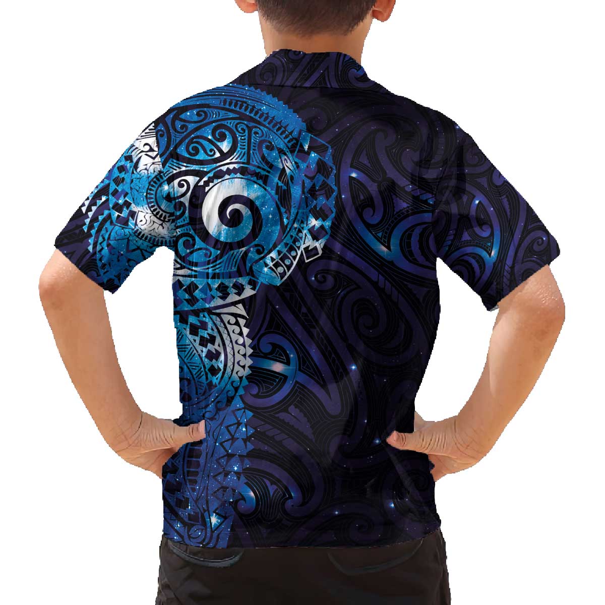 Matariki New Zealand Maori Koru Art Tattoo Family Matching Off The Shoulder Long Sleeve Dress and Hawaiian Shirt New Year Galaxy Blue Sky Style LT03 - Polynesian Pride