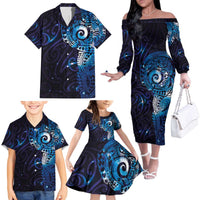 Matariki New Zealand Maori Koru Art Tattoo Family Matching Off The Shoulder Long Sleeve Dress and Hawaiian Shirt New Year Galaxy Blue Sky Style LT03 - Polynesian Pride