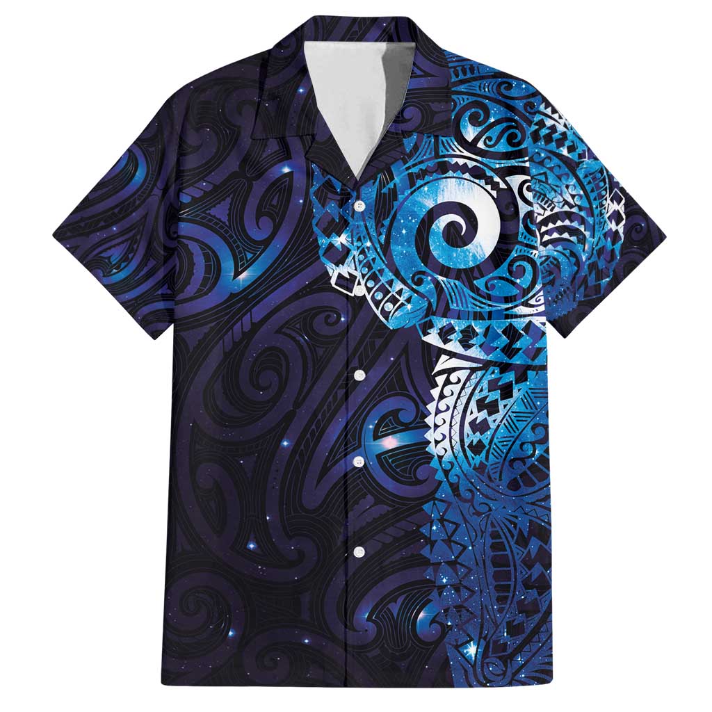 Matariki New Zealand Maori Koru Art Tattoo Family Matching Off Shoulder Short Dress and Hawaiian Shirt New Year Galaxy Blue Sky Style LT03 Dad's Shirt - Short Sleeve Blue - Polynesian Pride