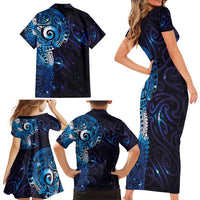 Matariki New Zealand Maori Koru Art Tattoo Family Matching Short Sleeve Bodycon Dress and Hawaiian Shirt New Year Galaxy Blue Sky Style LT03 - Polynesian Pride
