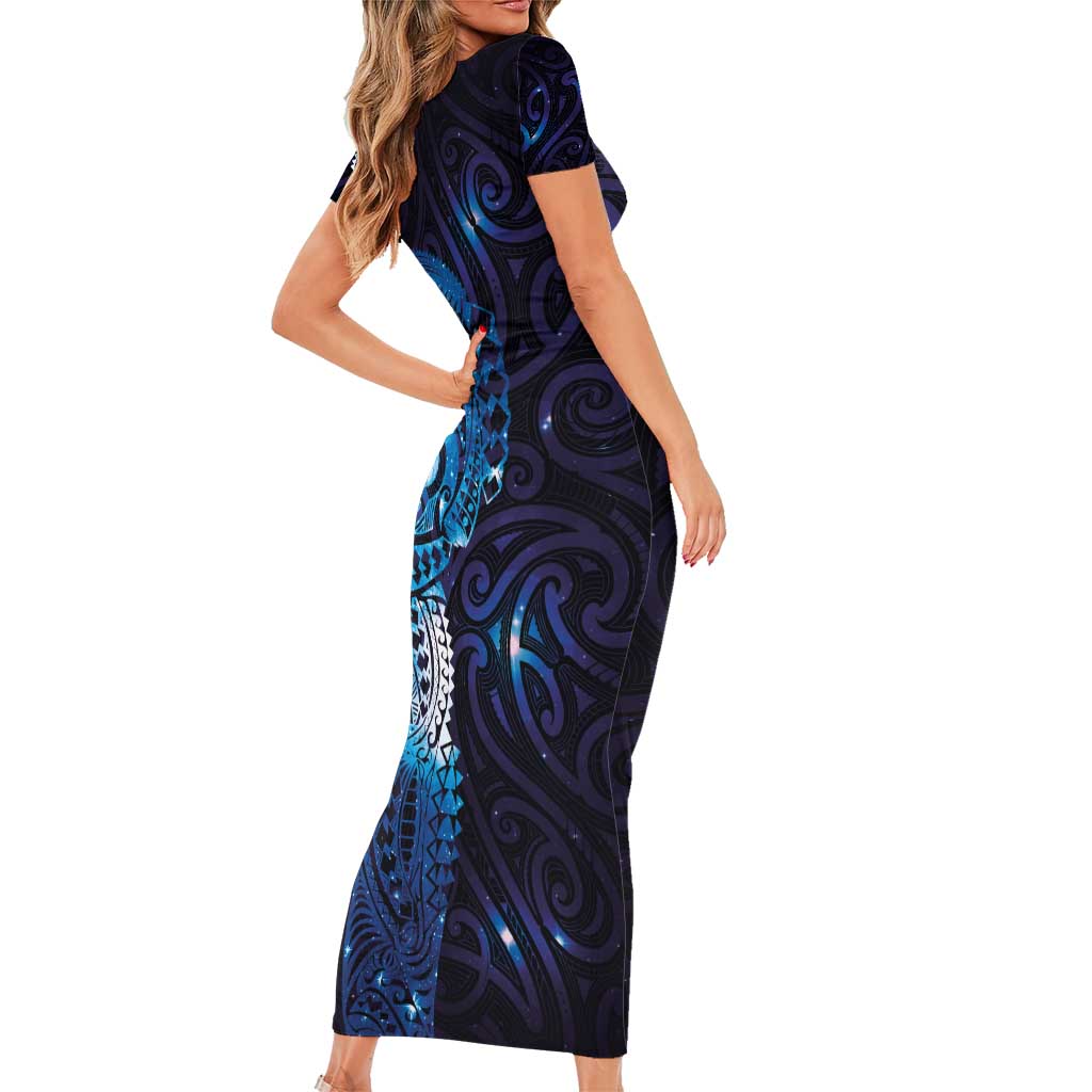 Matariki New Zealand Maori Koru Art Tattoo Family Matching Short Sleeve Bodycon Dress and Hawaiian Shirt New Year Galaxy Blue Sky Style LT03 - Polynesian Pride