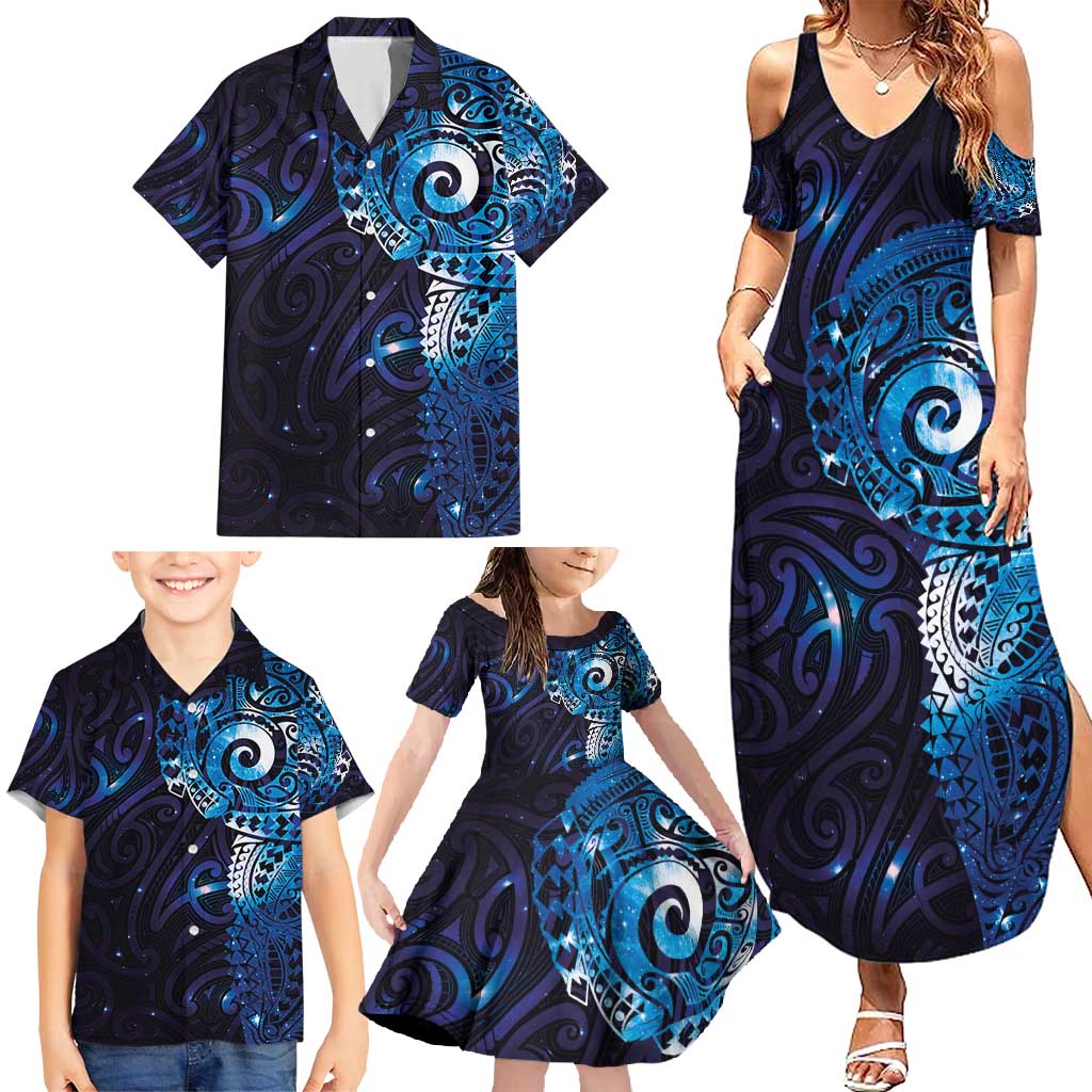 Matariki New Zealand Maori Koru Art Tattoo Family Matching Summer Maxi Dress and Hawaiian Shirt New Year Galaxy Blue Sky Style LT03 - Polynesian Pride
