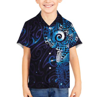 Matariki New Zealand Maori Koru Art Tattoo Family Matching Tank Maxi Dress and Hawaiian Shirt New Year Galaxy Blue Sky Style LT03 Son's Shirt Blue - Polynesian Pride
