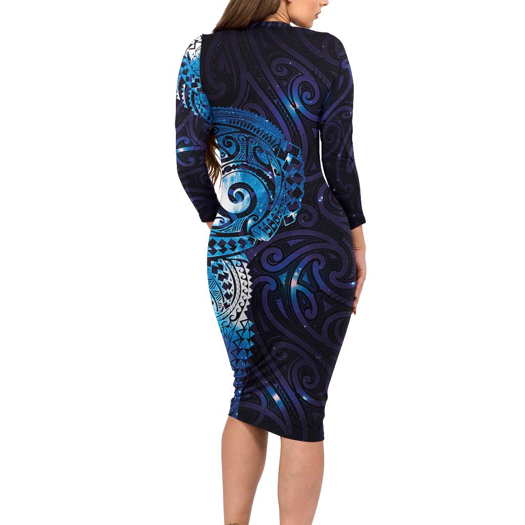 Matariki New Zealand Maori Koru Art Tattoo Long Sleeve Bodycon Dress New Year Galaxy Blue Sky Style LT03 - Polynesian Pride