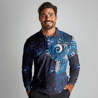 Matariki New Zealand Maori Koru Art Tattoo Long Sleeve Polo Shirt New Year Galaxy Blue Sky Style LT03 - Polynesian Pride