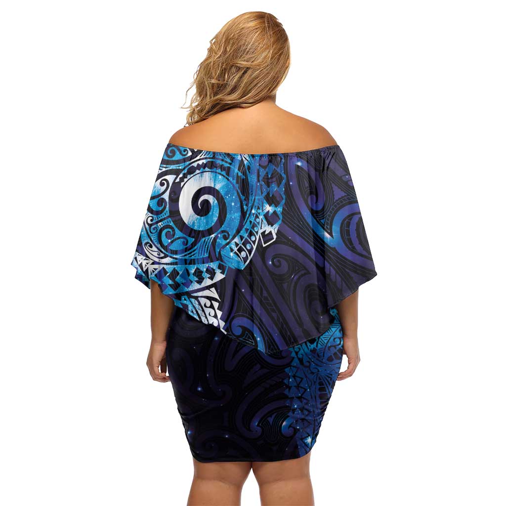 Matariki New Zealand Maori Koru Art Tattoo Off Shoulder Short Dress New Year Galaxy Blue Sky Style LT03 - Polynesian Pride