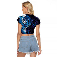 Matariki New Zealand Maori Koru Art Tattoo Raglan Cropped T Shirt New Year Galaxy Blue Sky Style LT03 - Polynesian Pride