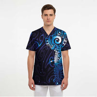 Matariki New Zealand Maori Koru Art Tattoo Scrub Top New Year Galaxy Blue Sky Style - Polynesian Pride