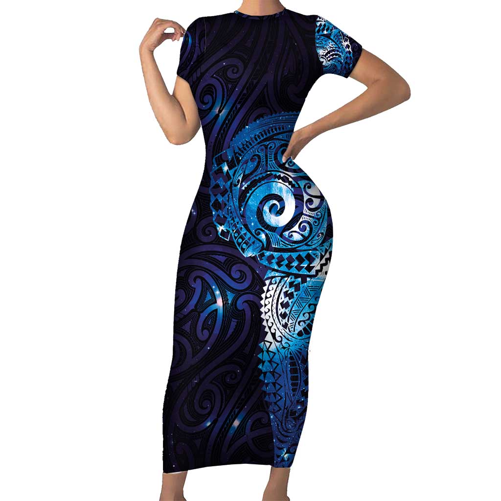 Matariki New Zealand Maori Koru Art Tattoo Short Sleeve Bodycon Dress New Year Galaxy Blue Sky Style