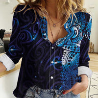 Matariki New Zealand Maori Koru Art Tattoo Women Casual Shirt New Year Galaxy Blue Sky Style LT03 Female Blue - Polynesian Pride