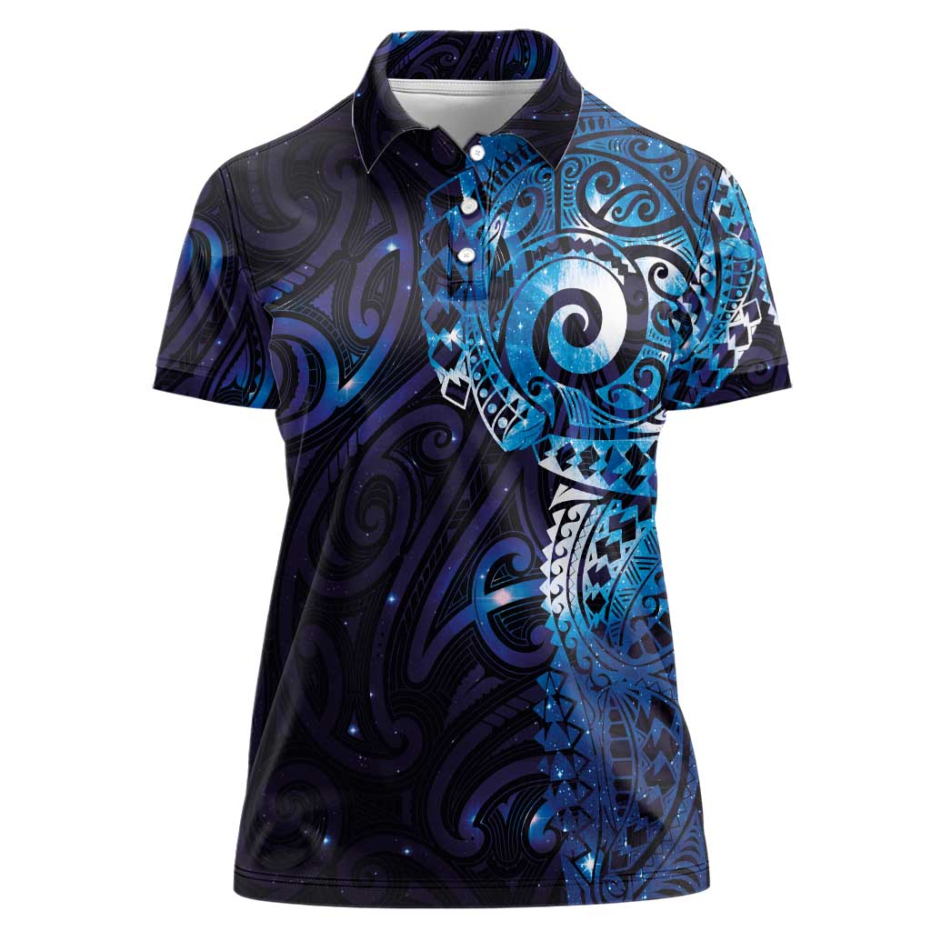 Matariki New Zealand Maori Koru Art Tattoo Women Polo Shirt New Year Galaxy Blue Sky Style LT03 Female Blue - Polynesian Pride
