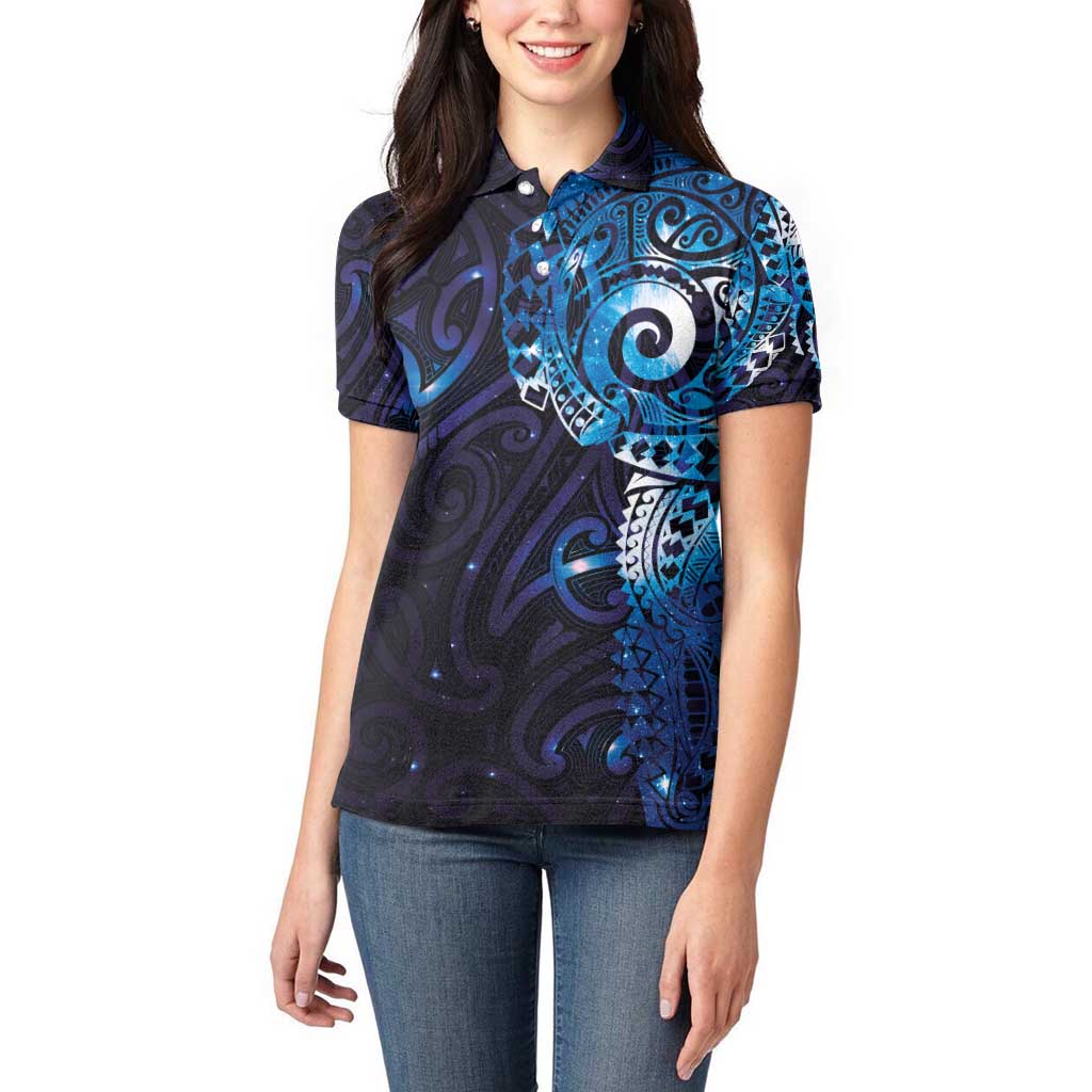 Matariki New Zealand Maori Koru Art Tattoo Women Polo Shirt New Year Galaxy Blue Sky Style LT03 - Polynesian Pride