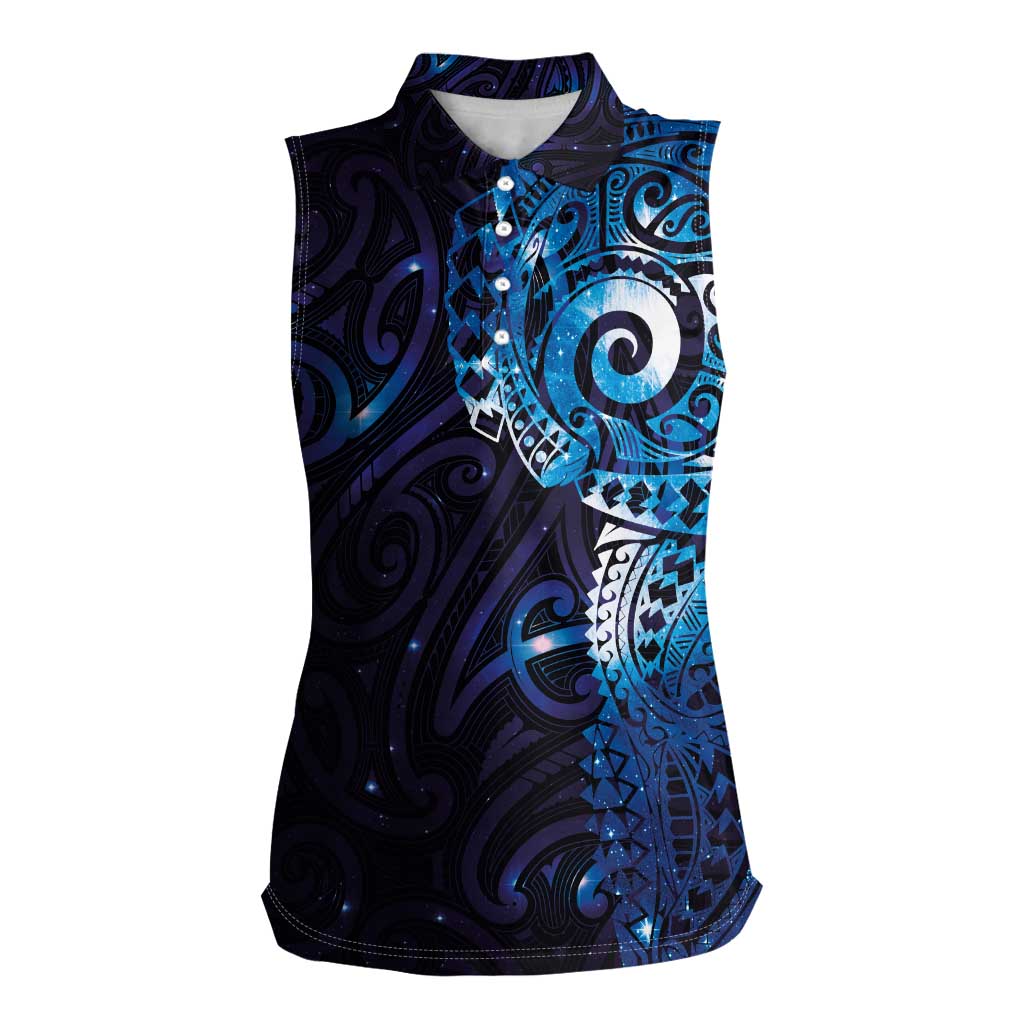 Matariki New Zealand Maori Koru Art Tattoo Women Sleeveless Polo Shirt New Year Galaxy Blue Sky Style LT03 Female Blue - Polynesian Pride