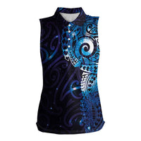 Matariki New Zealand Maori Koru Art Tattoo Women Sleeveless Polo Shirt New Year Galaxy Blue Sky Style LT03 Female Blue - Polynesian Pride