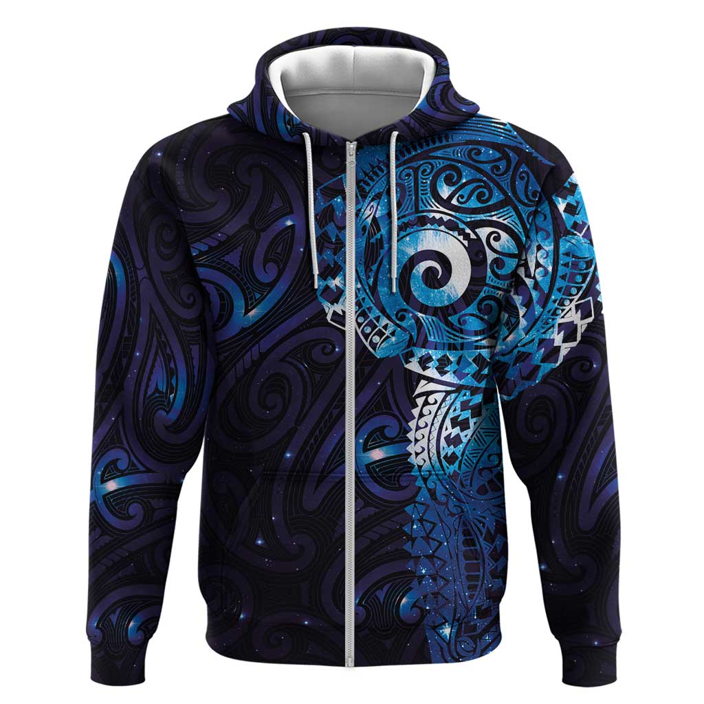 Matariki New Zealand Maori Koru Art Tattoo Zip Hoodie New Year Galaxy Blue Sky Style LT03 Zip Hoodie Blue - Polynesian Pride