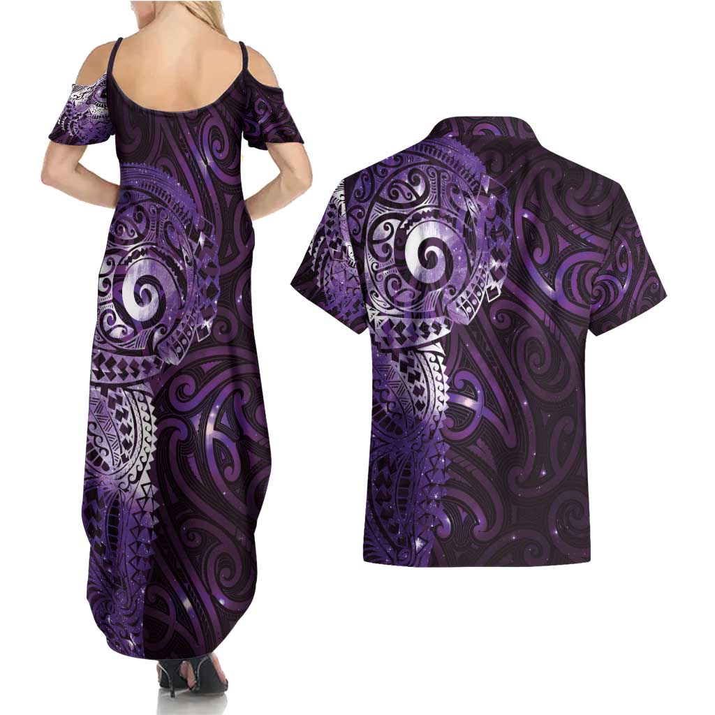 Matariki New Zealand Maori Koru Art Tattoo Couples Matching Summer Maxi Dress and Hawaiian Shirt New Year Galaxy Purple Sky Style LT03 - Polynesian Pride
