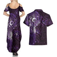 Matariki New Zealand Maori Koru Art Tattoo Couples Matching Summer Maxi Dress and Hawaiian Shirt New Year Galaxy Purple Sky Style LT03 - Polynesian Pride