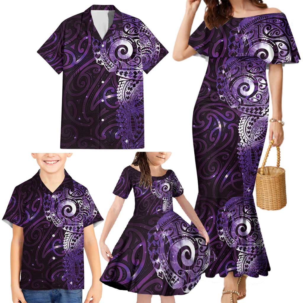Matariki New Zealand Maori Koru Art Tattoo Family Matching Mermaid Dress and Hawaiian Shirt New Year Galaxy Purple Sky Style LT03 - Polynesian Pride