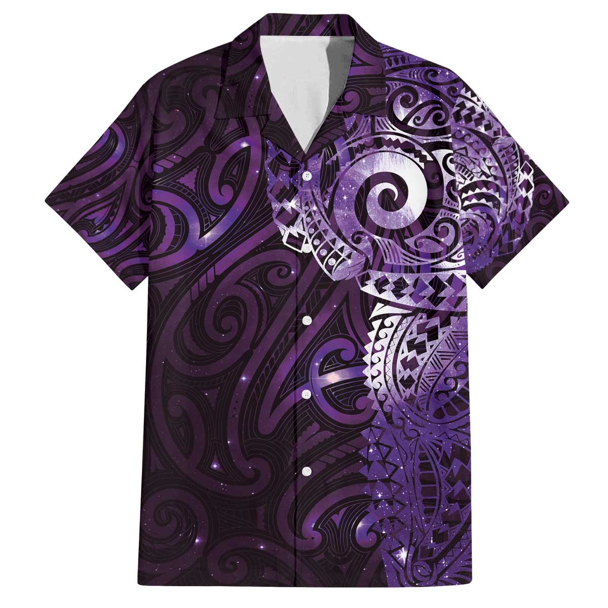 Matariki New Zealand Maori Koru Art Tattoo Family Matching Off The Shoulder Long Sleeve Dress and Hawaiian Shirt New Year Galaxy Purple Sky Style LT03 Dad's Shirt - Short Sleeve Purple - Polynesian Pride