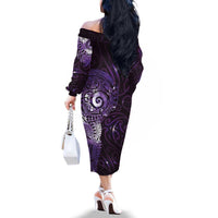 Matariki New Zealand Maori Koru Art Tattoo Family Matching Off The Shoulder Long Sleeve Dress and Hawaiian Shirt New Year Galaxy Purple Sky Style LT03 - Polynesian Pride