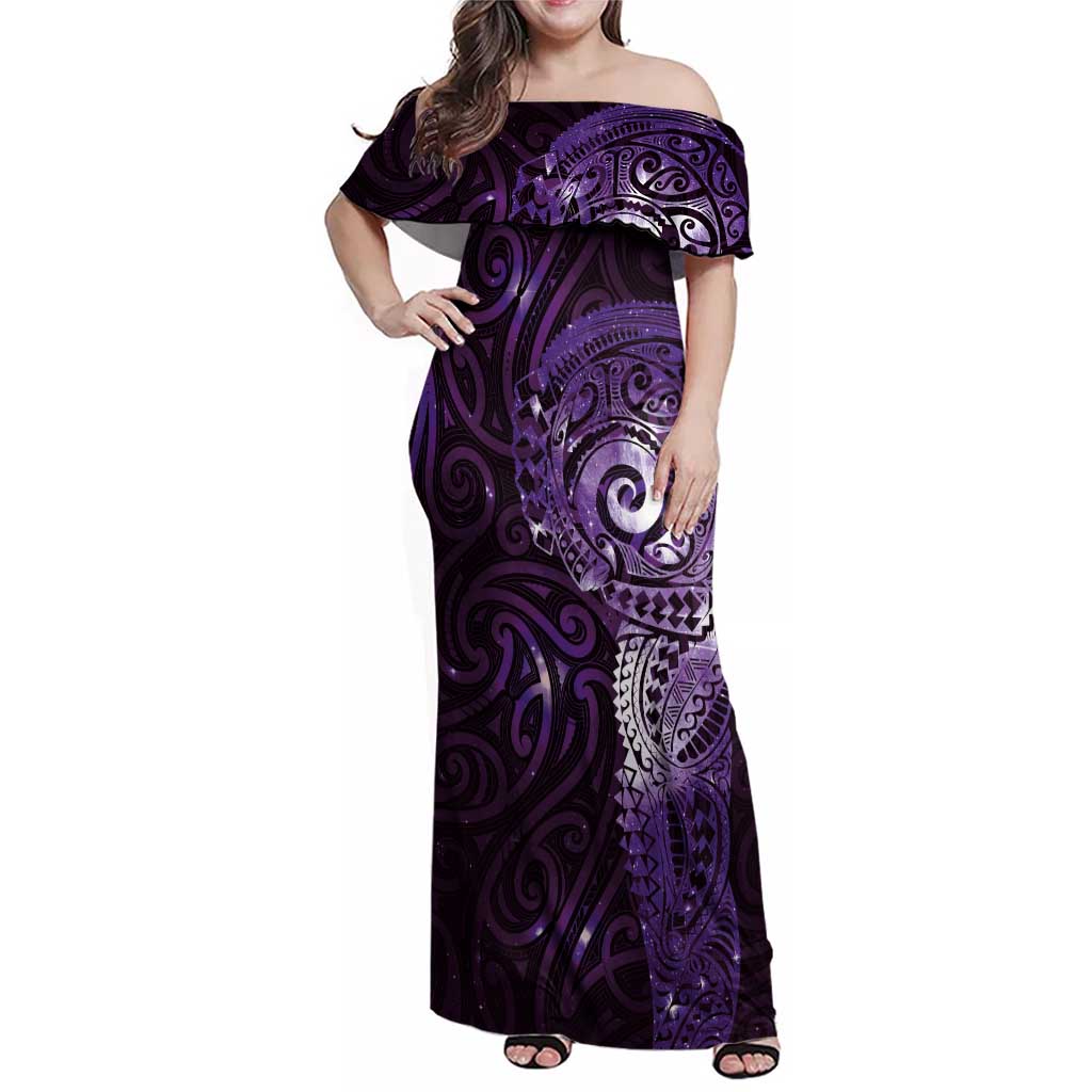 Matariki New Zealand Maori Koru Art Tattoo Family Matching Off Shoulder Maxi Dress and Hawaiian Shirt New Year Galaxy Purple Sky Style LT03 Mom's Dress Purple - Polynesian Pride