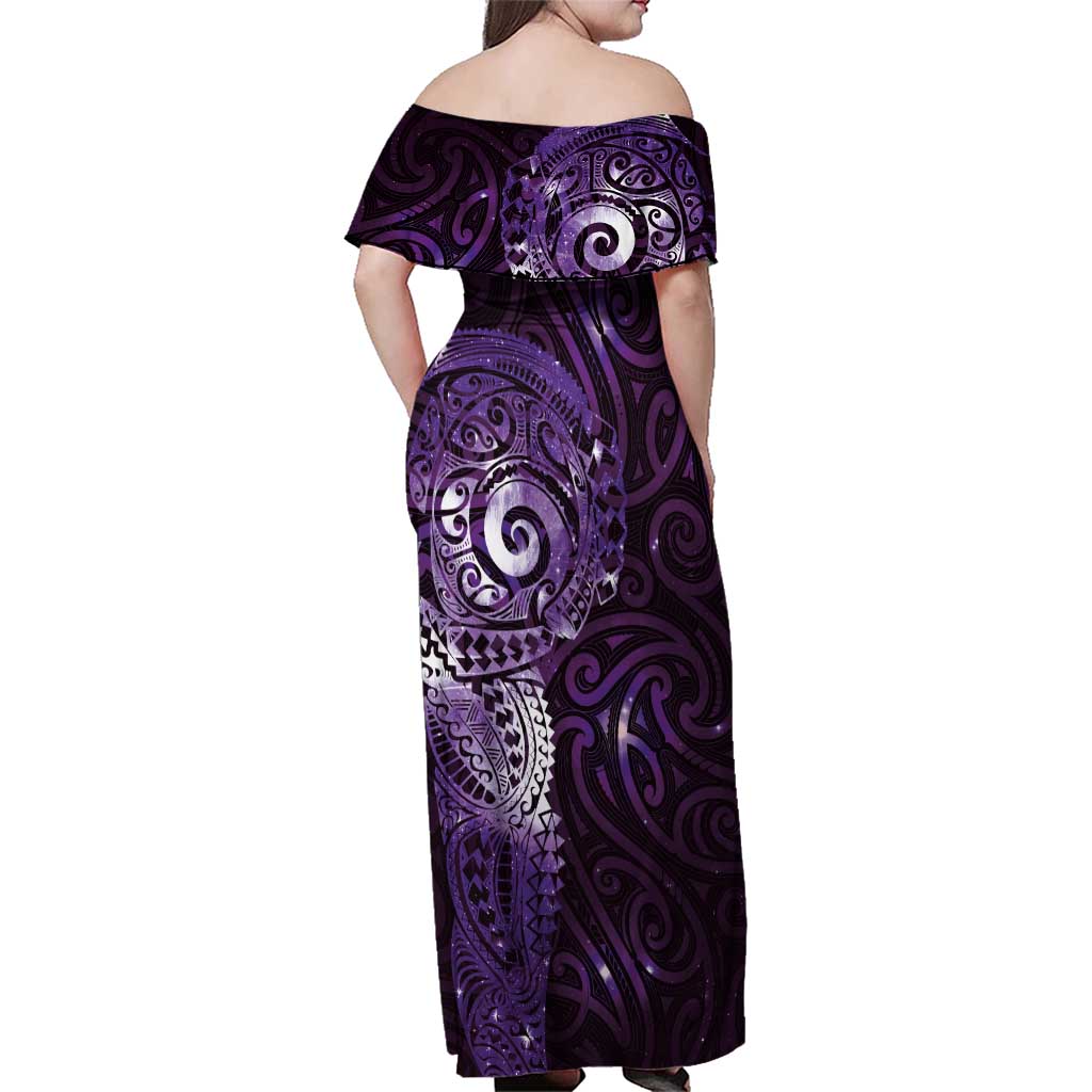 Matariki New Zealand Maori Koru Art Tattoo Family Matching Off Shoulder Maxi Dress and Hawaiian Shirt New Year Galaxy Purple Sky Style LT03 - Polynesian Pride