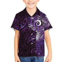 Matariki New Zealand Maori Koru Art Tattoo Family Matching Off Shoulder Maxi Dress and Hawaiian Shirt New Year Galaxy Purple Sky Style LT03 Son's Shirt Purple - Polynesian Pride