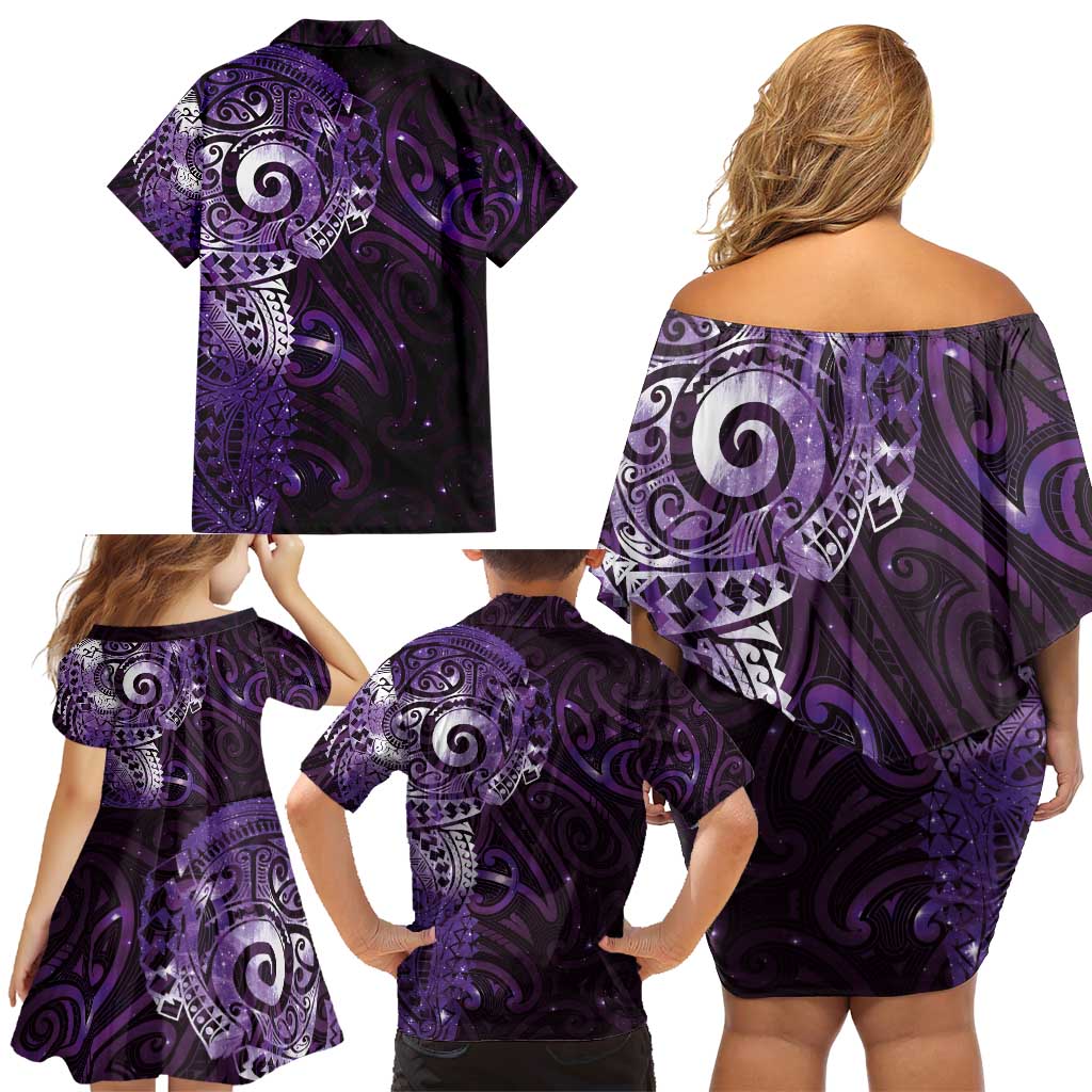 Matariki New Zealand Maori Koru Art Tattoo Family Matching Off Shoulder Short Dress and Hawaiian Shirt New Year Galaxy Purple Sky Style LT03 - Polynesian Pride