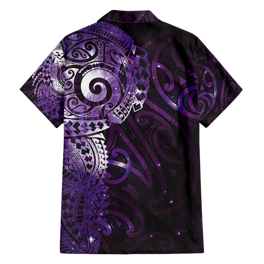 Matariki New Zealand Maori Koru Art Tattoo Family Matching Off Shoulder Short Dress and Hawaiian Shirt New Year Galaxy Purple Sky Style LT03 - Polynesian Pride
