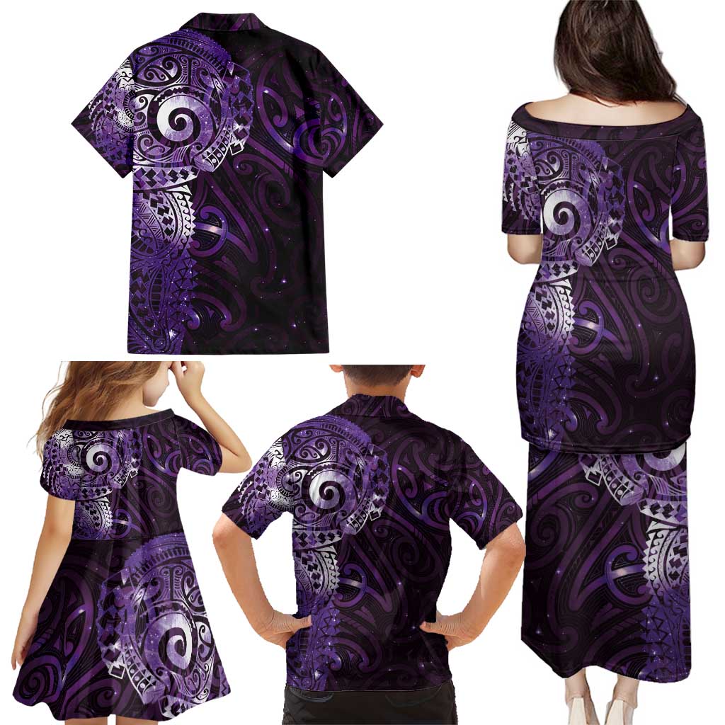 Matariki New Zealand Maori Koru Art Tattoo Family Matching Puletasi and Hawaiian Shirt New Year Galaxy Purple Sky Style LT03 - Polynesian Pride