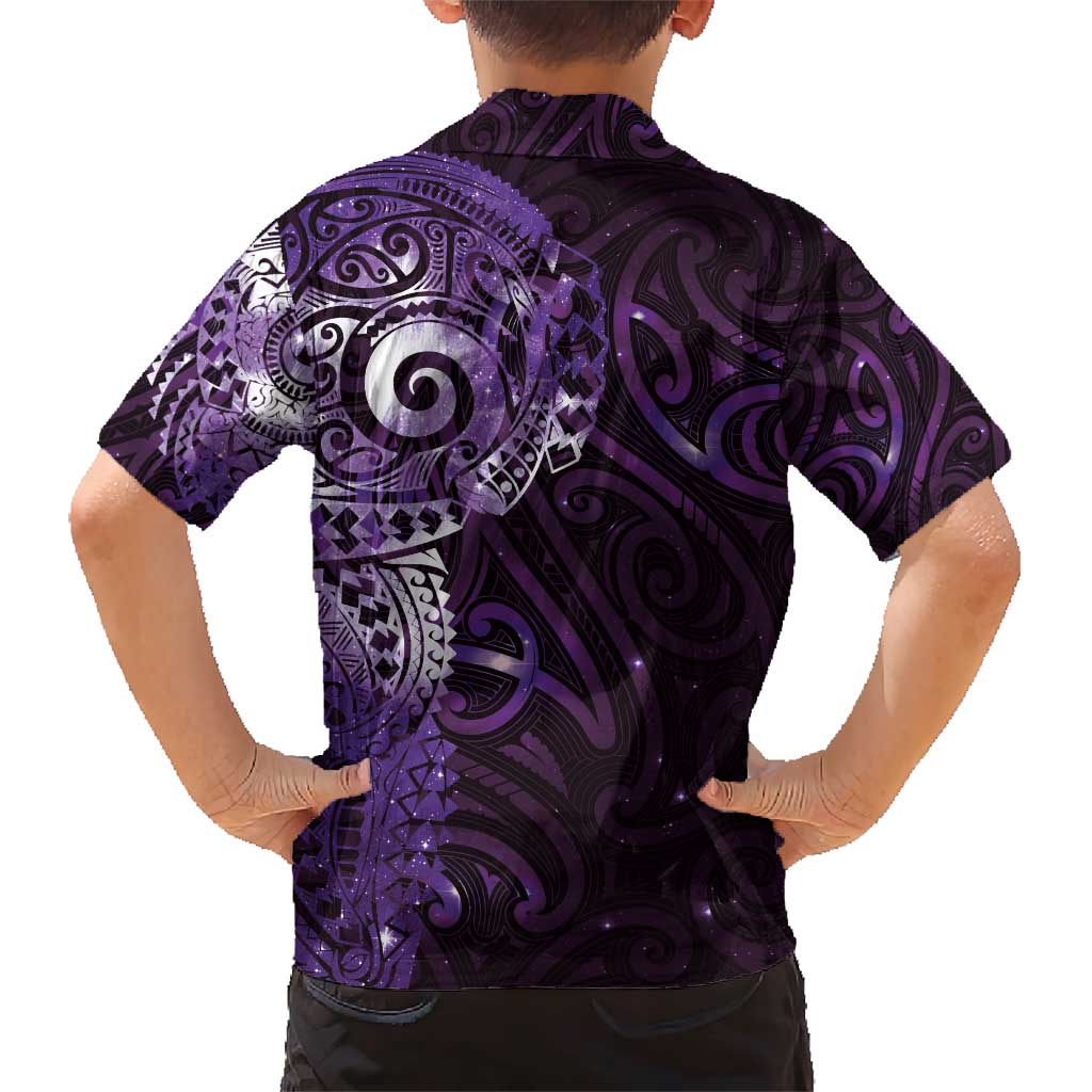 Matariki New Zealand Maori Koru Art Tattoo Family Matching Short Sleeve Bodycon Dress and Hawaiian Shirt New Year Galaxy Purple Sky Style LT03 - Polynesian Pride
