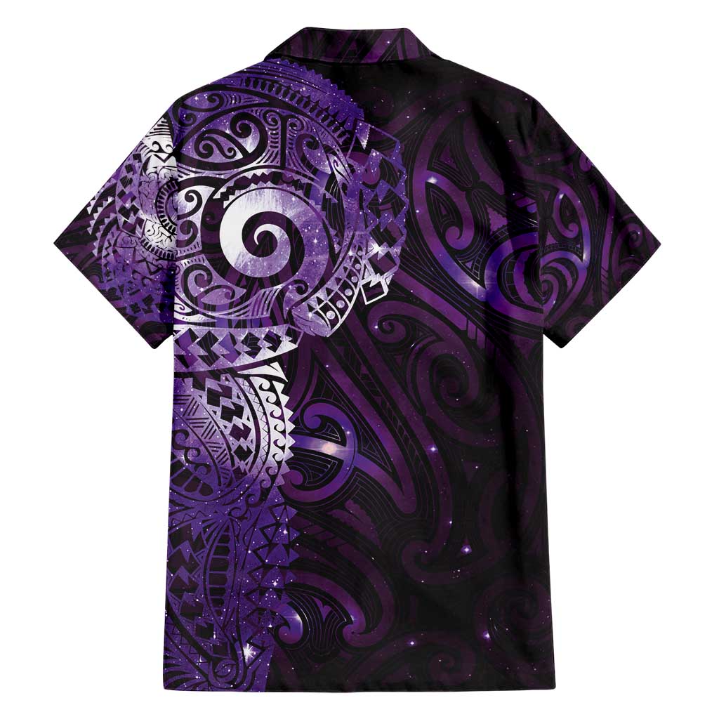 Matariki New Zealand Maori Koru Art Tattoo Family Matching Short Sleeve Bodycon Dress and Hawaiian Shirt New Year Galaxy Purple Sky Style LT03 - Polynesian Pride