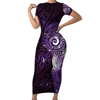 Matariki New Zealand Maori Koru Art Tattoo Family Matching Short Sleeve Bodycon Dress and Hawaiian Shirt New Year Galaxy Purple Sky Style LT03 Mom's Dress Purple - Polynesian Pride