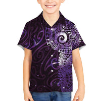 Matariki New Zealand Maori Koru Art Tattoo Family Matching Short Sleeve Bodycon Dress and Hawaiian Shirt New Year Galaxy Purple Sky Style LT03 Son's Shirt Purple - Polynesian Pride