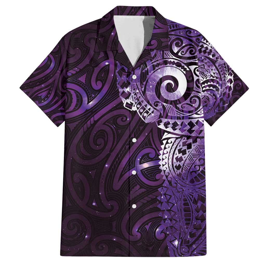 Matariki New Zealand Maori Koru Art Tattoo Family Matching Summer Maxi Dress and Hawaiian Shirt New Year Galaxy Purple Sky Style LT03 Dad's Shirt - Short Sleeve Purple - Polynesian Pride