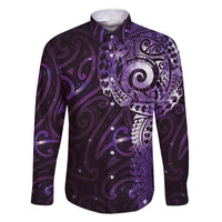 Matariki New Zealand Maori Koru Art Tattoo Family Matching Summer Maxi Dress and Hawaiian Shirt New Year Galaxy Purple Sky Style LT03 Dad's Shirt - Long Sleeve Purple - Polynesian Pride