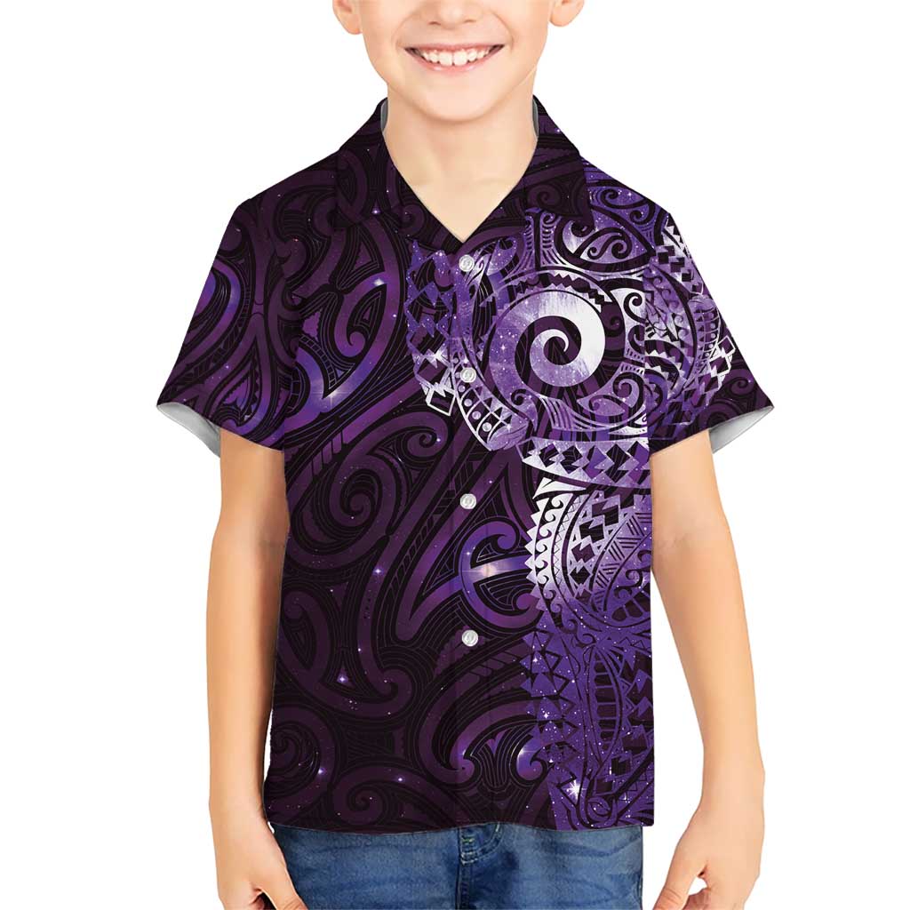 Matariki New Zealand Maori Koru Art Tattoo Kid Hawaiian Shirt New Year Galaxy Purple Sky Style LT03 Kid Purple - Polynesian Pride