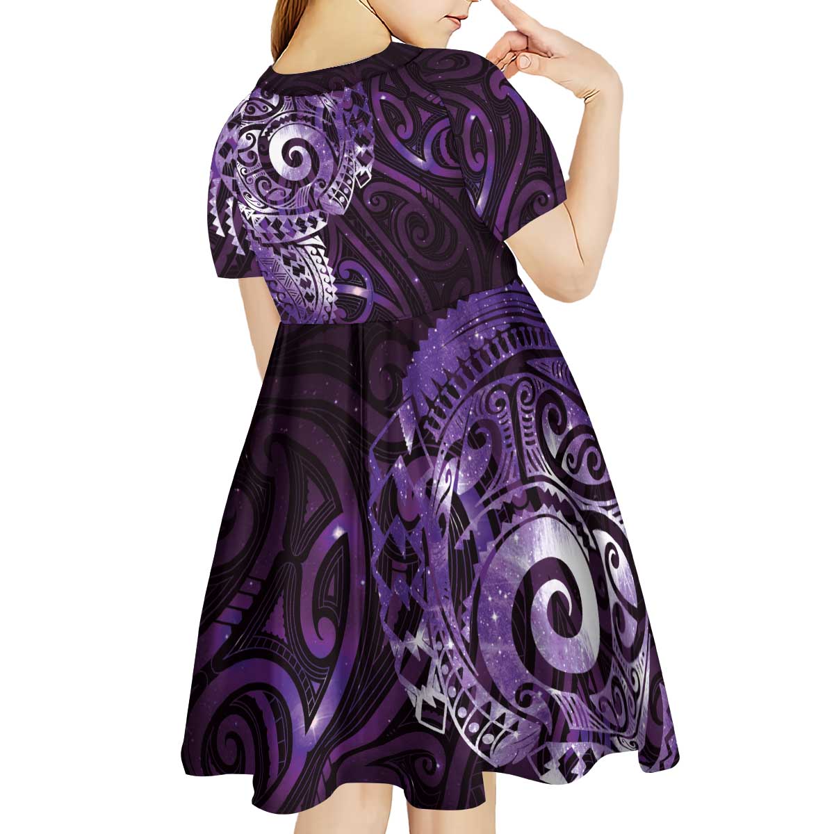 Matariki New Zealand Maori Koru Art Tattoo Kid Short Sleeve Dress New Year Galaxy Purple Sky Style LT03 - Polynesian Pride