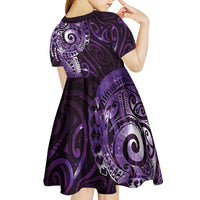 Matariki New Zealand Maori Koru Art Tattoo Kid Short Sleeve Dress New Year Galaxy Purple Sky Style LT03 - Polynesian Pride