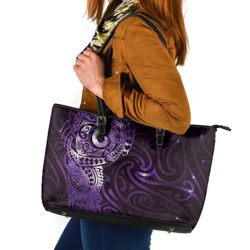 Matariki New Zealand Maori Koru Art Tattoo Leather Tote Bag New Year Galaxy Purple Sky Style LT03 Purple - Polynesian Pride
