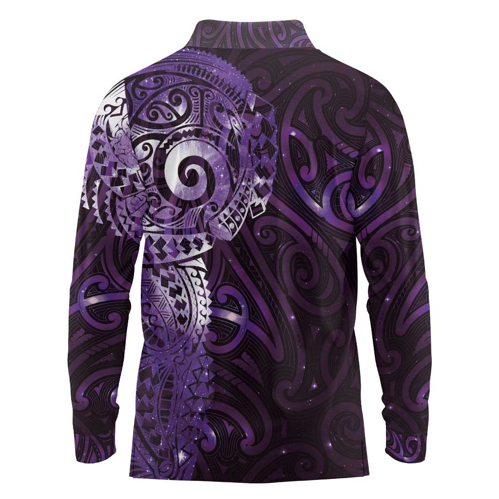 Matariki New Zealand Maori Koru Art Tattoo Long Sleeve Polo Shirt New Year Galaxy Purple Sky Style LT03 - Polynesian Pride