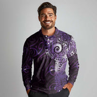 Matariki New Zealand Maori Koru Art Tattoo Long Sleeve Polo Shirt New Year Galaxy Purple Sky Style LT03 - Polynesian Pride
