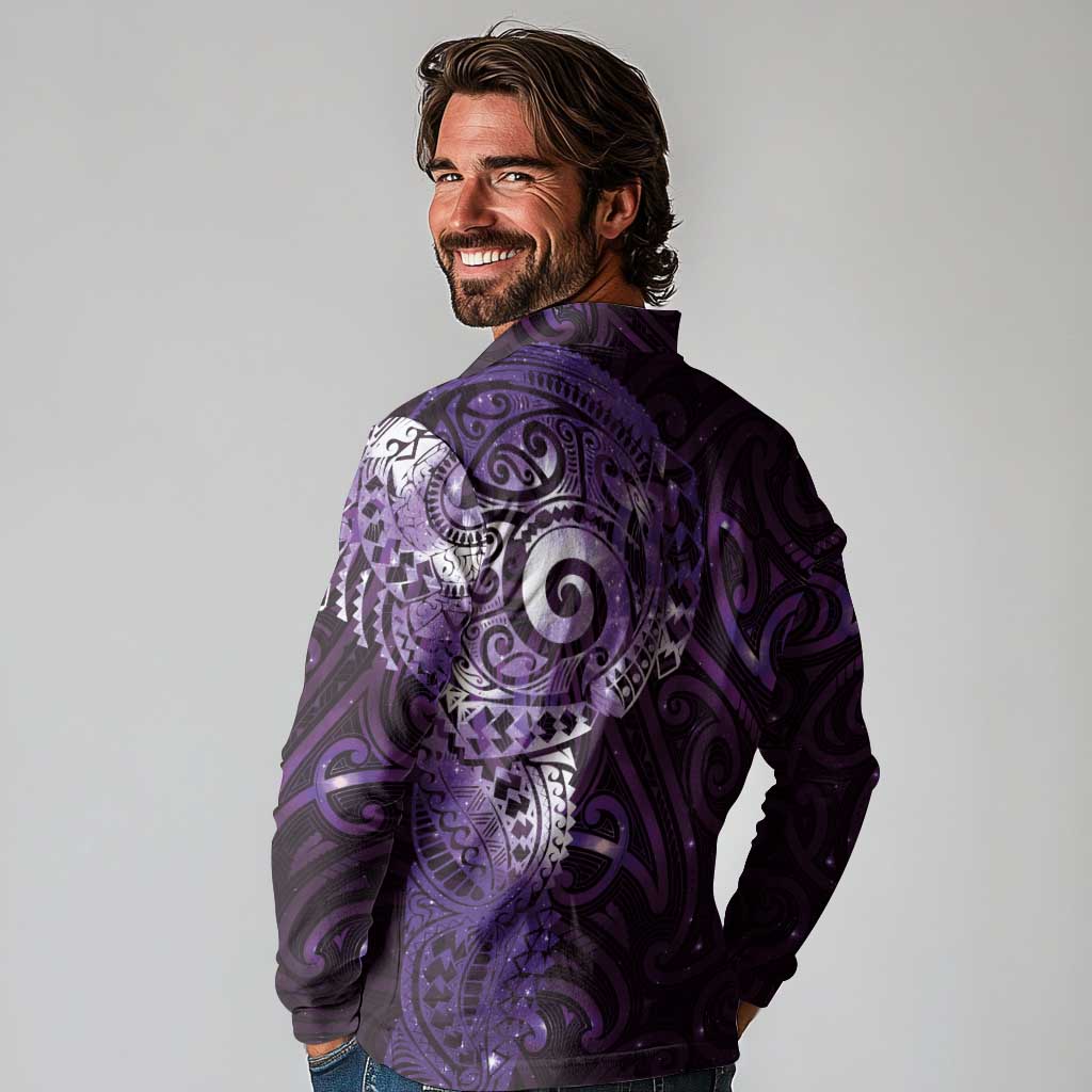 Matariki New Zealand Maori Koru Art Tattoo Long Sleeve Polo Shirt New Year Galaxy Purple Sky Style LT03 - Polynesian Pride
