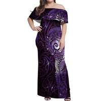 Matariki New Zealand Maori Koru Art Tattoo Off Shoulder Maxi Dress New Year Galaxy Purple Sky Style LT03 Women Purple - Polynesian Pride