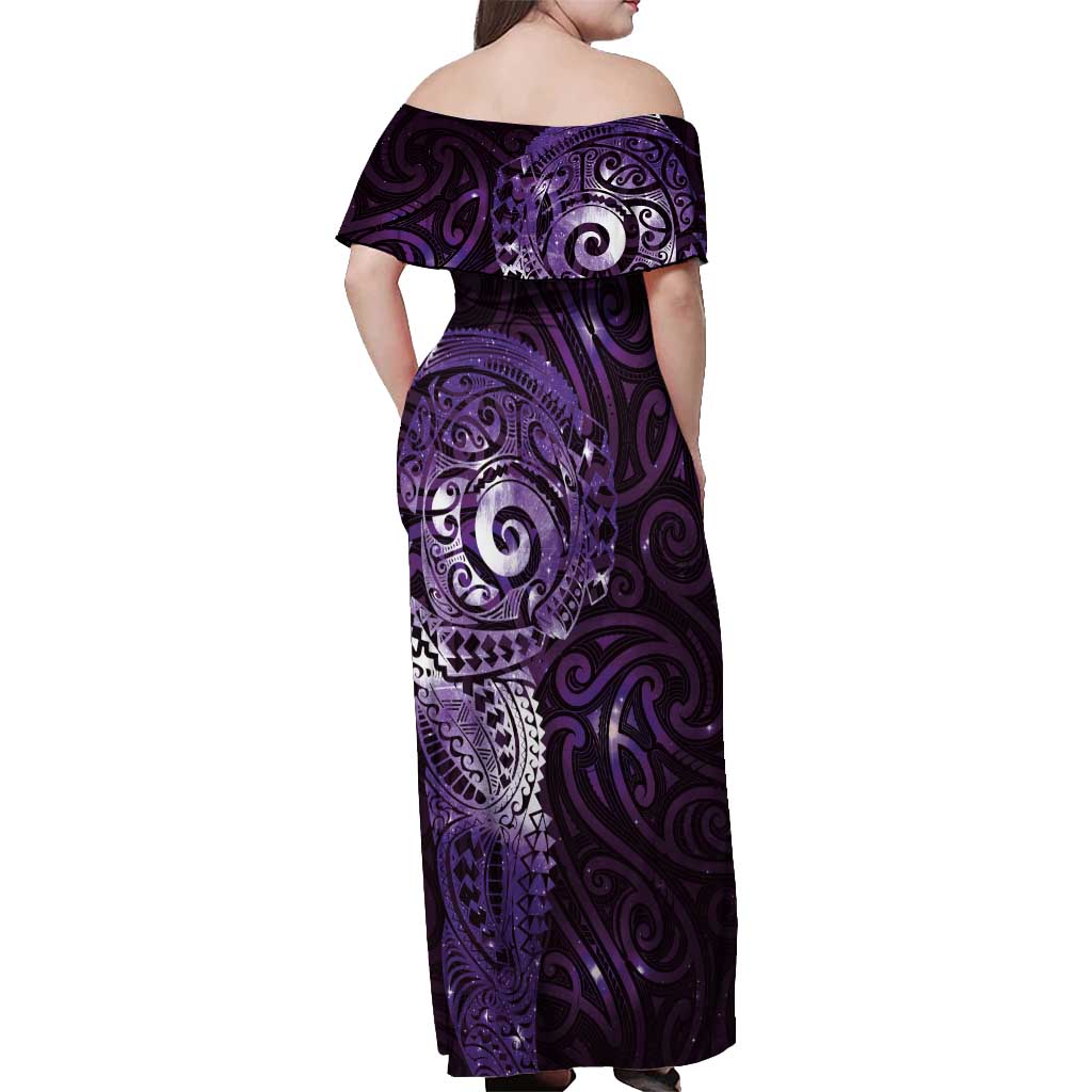 Matariki New Zealand Maori Koru Art Tattoo Off Shoulder Maxi Dress New Year Galaxy Purple Sky Style LT03 - Polynesian Pride